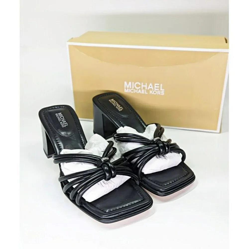 Michael Kors Women's Astra Black Leather Strappy Sandals Size 6.5 (MSRP $145)